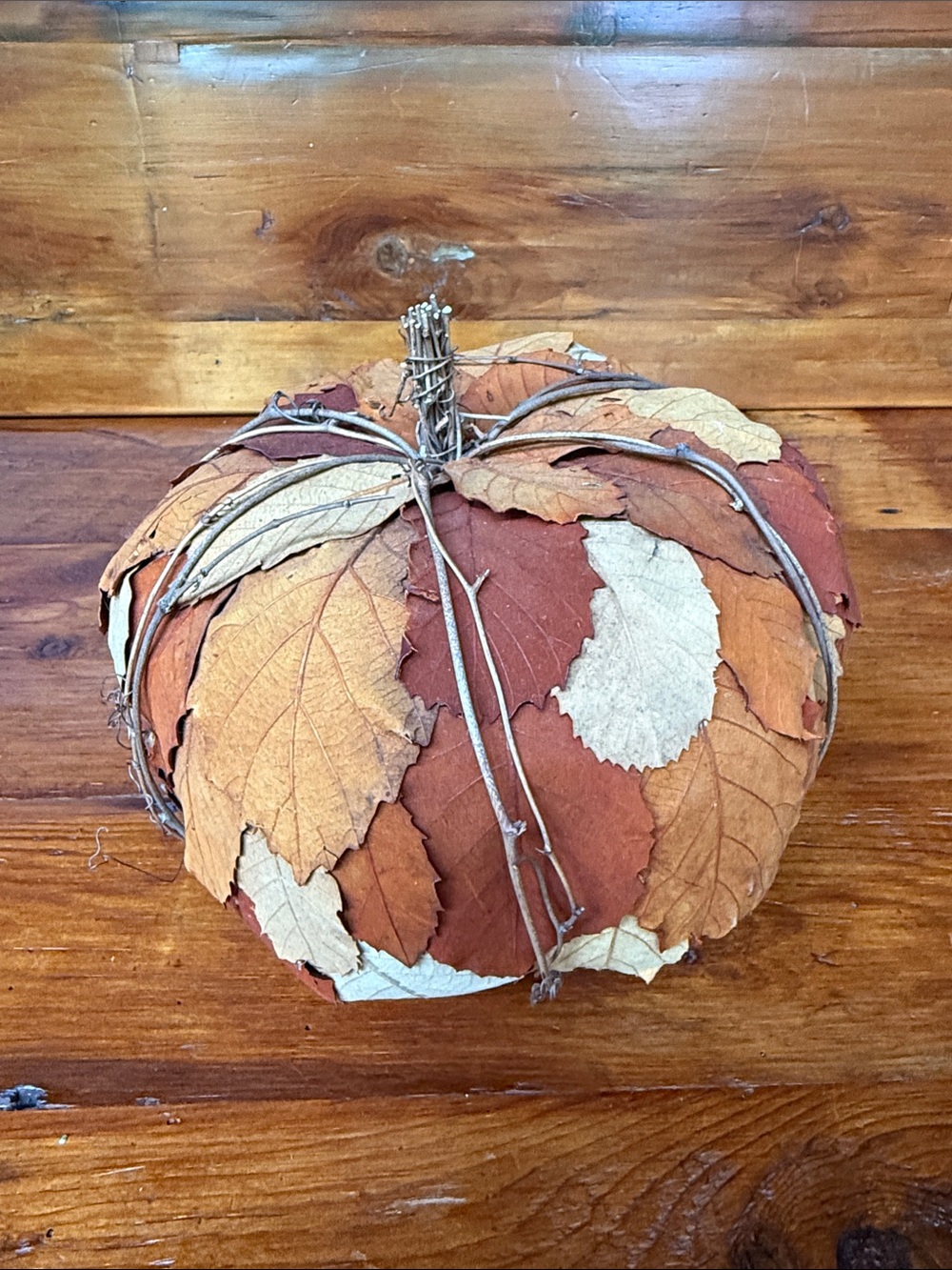 🍂 Autumn Leaf Pumpkin Decor - Rustic Orange & Tan Fall Accent